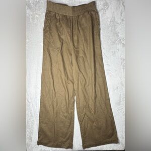 SolAqua Cotton Italian Linen Blend High Waist Wide Leg Pull On Green Pants 12